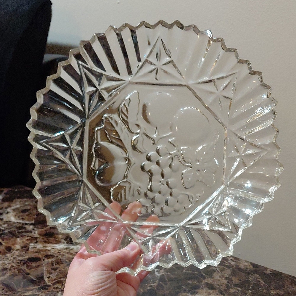Vintage Federal Glass Pioneer Clear Pattern 11" Round Crimped Pressed Glass Bowl
